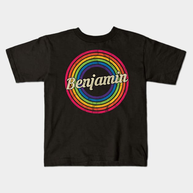 Benjamin - Retro Rainbow Faded-Style Kids T-Shirt by MaydenArt